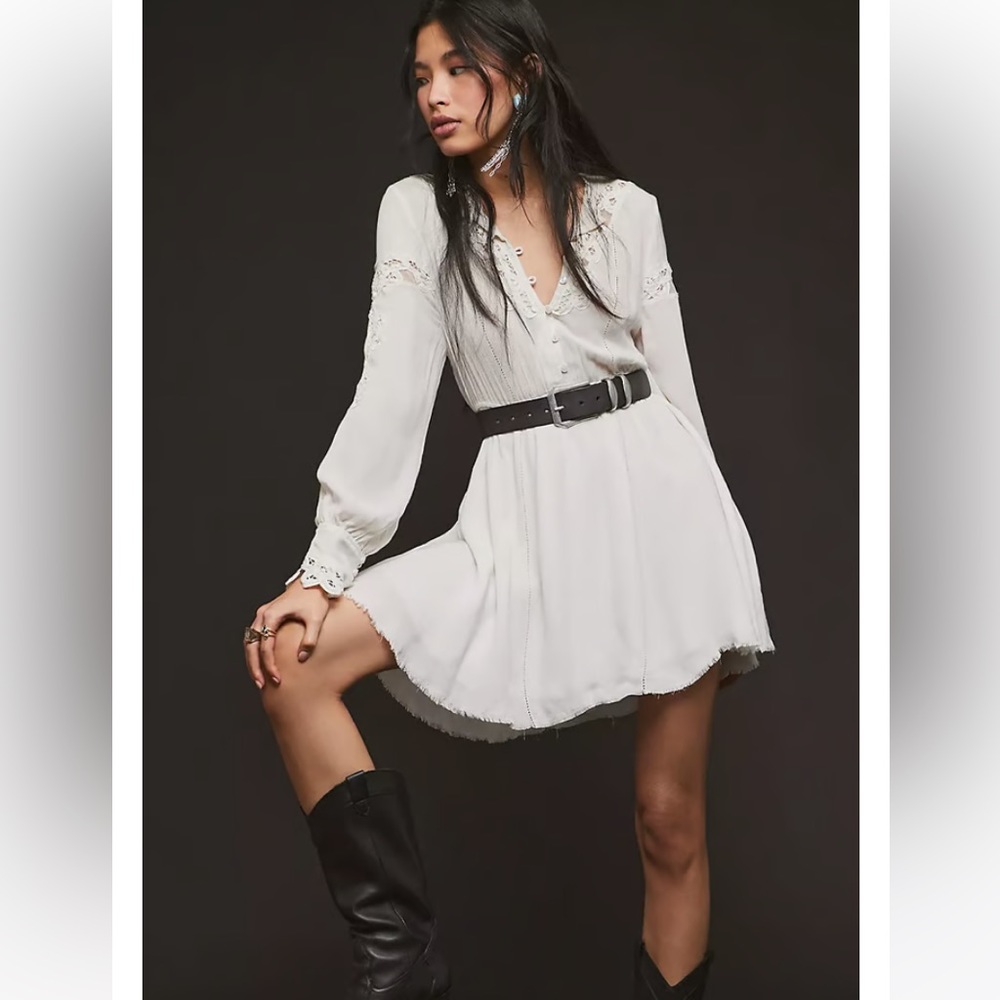 FP One Paige Mini Dress XS lace mesh. Raw hem